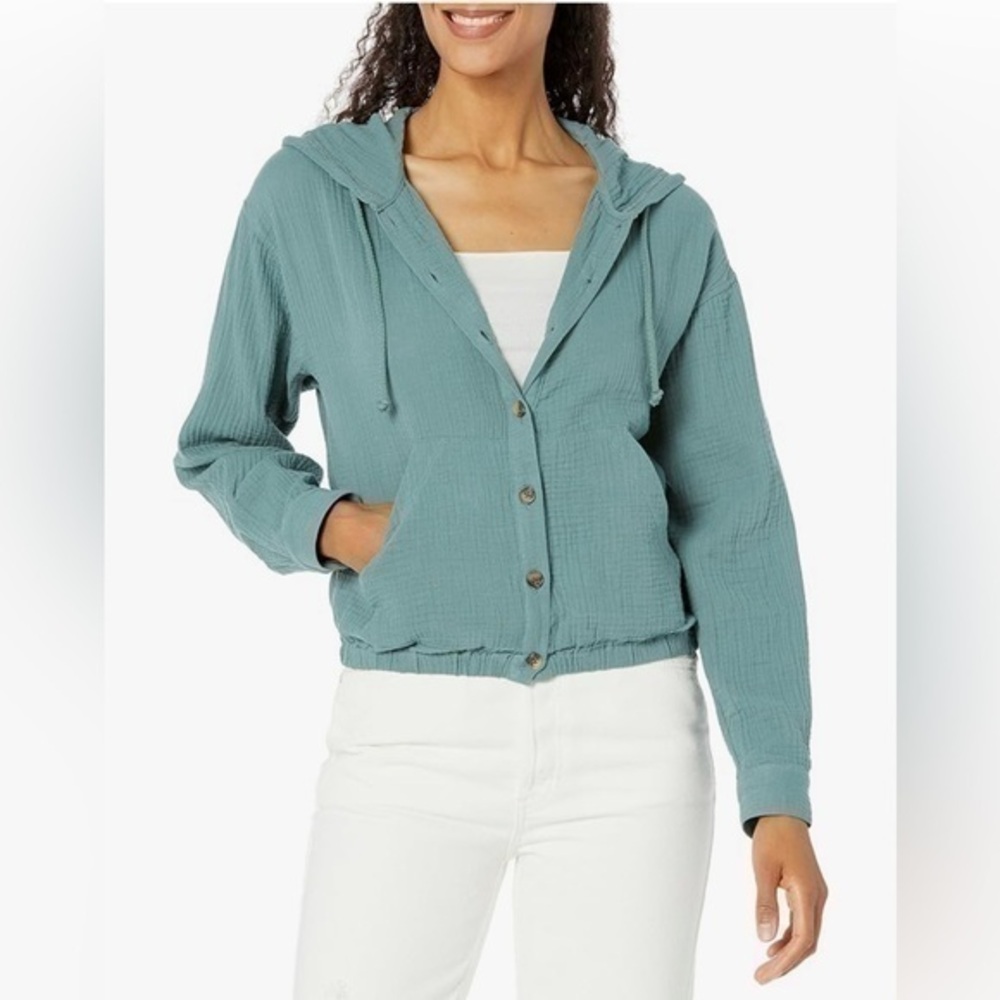 Unionbay Hooded Shirt Jacket Green Long Sleeve Button Front Size M Women’s